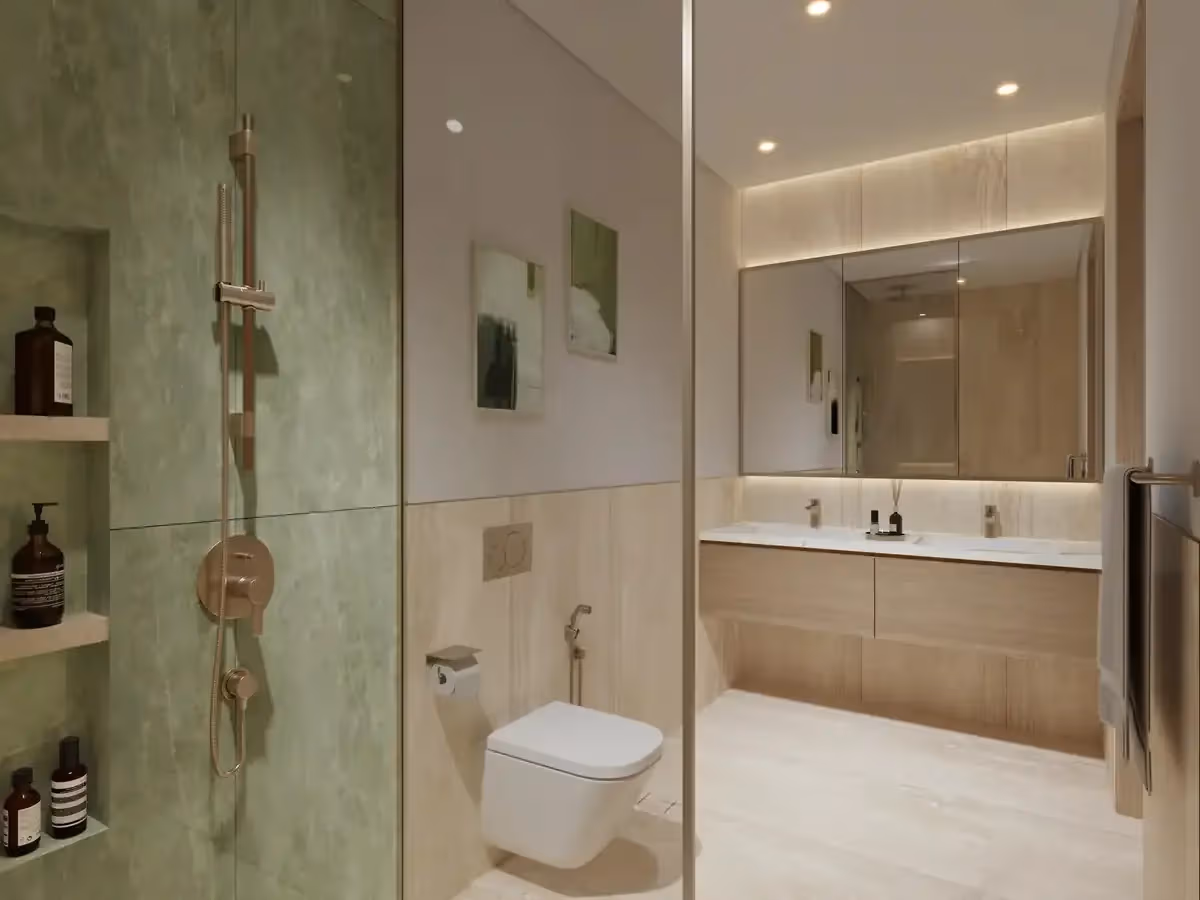1 Bedroom modern bathroom with contemporary fixtures