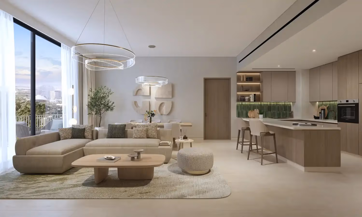 2 Bedroom spacious living room with courtyard views